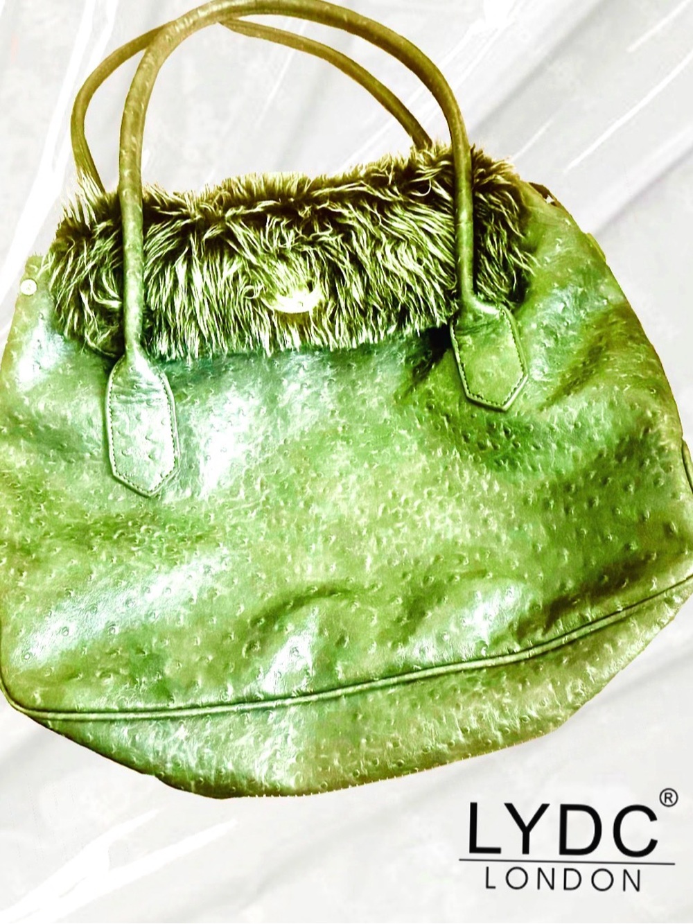 Olive Green Faux Snakeskin & Faux Fur Women's Bag - Picture 1 of 4